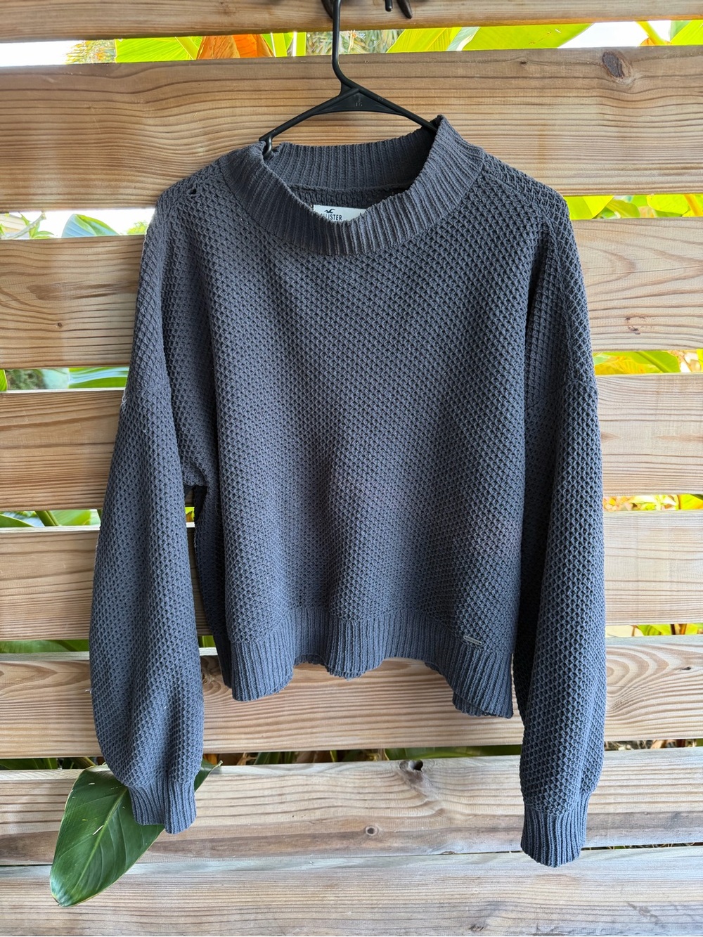 Hollister Charcoal Waffle Crewneck Sweater